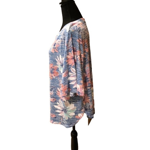 westbound Blue Pink White Large Floral Print Short Sleeve Top Size Large - Picture 3 of 9